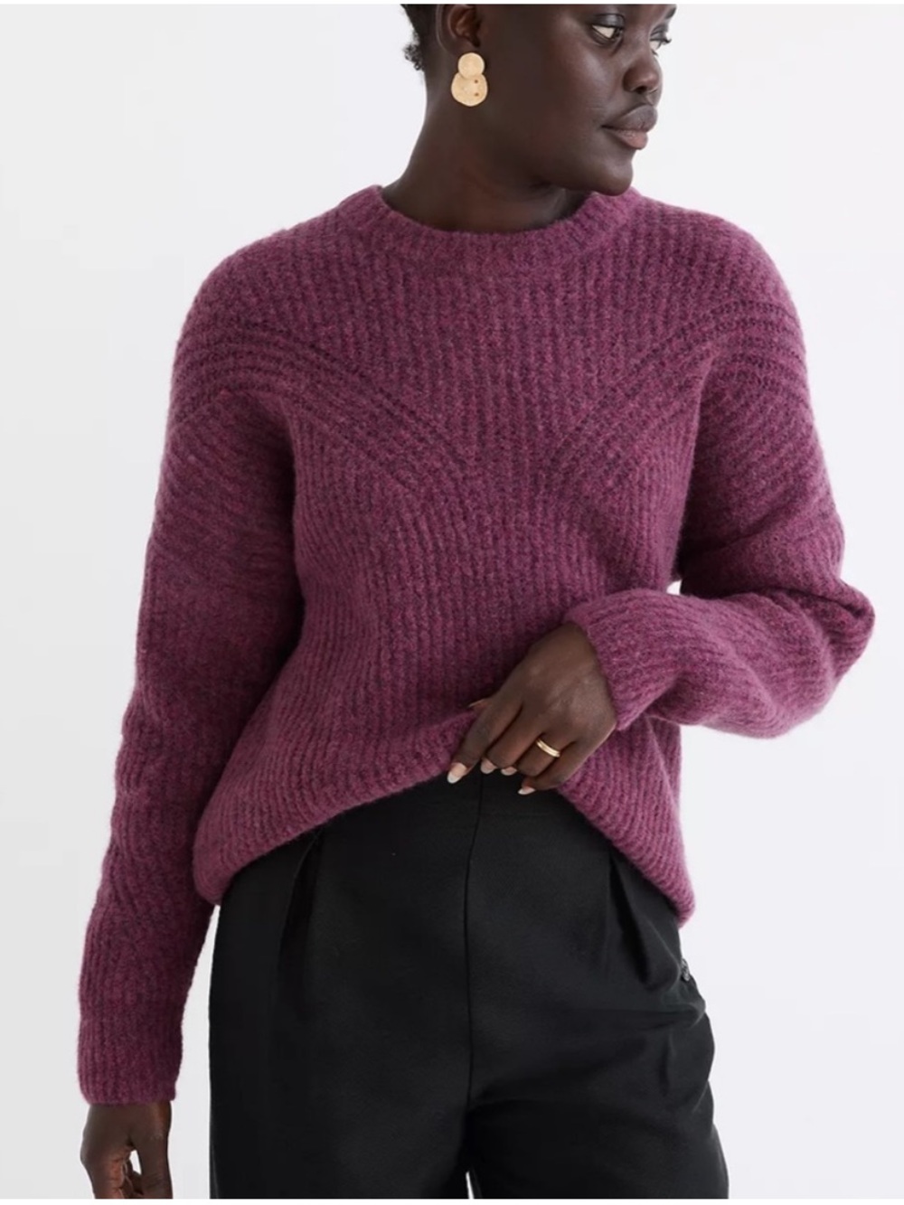 MADEWELL Belfiore Ribbed Wool Camel Hair Crewneck Sweater Soft Women’s Medium